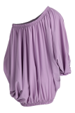 Robes jupe lanterne décontractées en patchwork uni asymétrique épaule dénudée violet