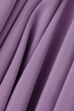 Purple Casual Solid Patchwork One Shoulder Lantern Skirt Dresses
