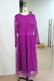 Фиолетовые модные повседневные однотонные лоскутные платья с длинным рукавом и круглым вырезом