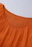Orangefarbene, lässige, solide Patchwork-Volant-Kuchenrock-Kleider mit O-Ausschnitt