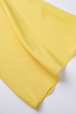 Gele casual effen patchwork losse jumpsuits met V-hals