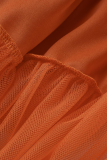 Orangefarbene, lässige, solide Patchwork-Volant-Kuchenrock-Kleider mit O-Ausschnitt