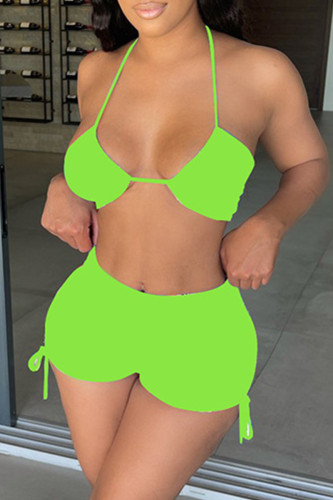 Green Fashion Sexy Solid Bandage Backless Halter Sleeveless Two Pieces