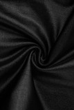 Черные повседневные однотонные однотонные лоскутные брюки с высокой талией и высокой талией в стиле пэчворк