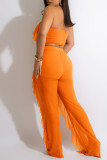 Orange Fashion Sexy Solid Patchwork See-through Flounce Strapless Sleeveless Two Pieces