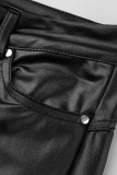 Pantalones de lápiz de cintura alta de patchwork sólido informal negro