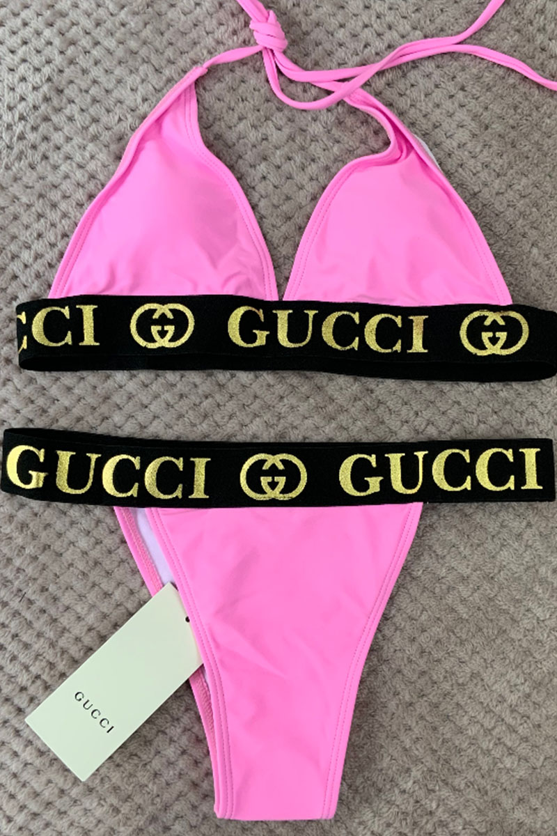 

Pink Fashion Sexy Letter Patchwork Frenulum Swimwears