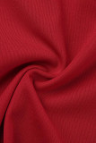 Röd sexig solid urholkad lapptäcke Genomskinlig halv turtleneck ordinarie tröja