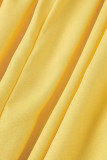 Macacões soltos de retalhos amarelos casuais sólidos com decote em V