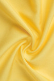 Желтые повседневные свободные комбинезоны из однотонной ткани в стиле пэчворк с v-образным вырезом