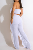 White Fashion Sexy Solid Patchwork See-through Flounce Strapless Sleeveless Two Pieces