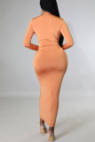 Tangerine Sexy Solide Patchwork-Kleider mit V-Ausschnitt und einstufigem Rock