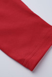 Rote Art- und Weisebeiläufige feste Patchwork-Umlegekragen-Langarm-Kleider