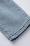 Baby Blue Fashion Casual Patchwork Leopard zerrissene Skinny Denim Jeans mit hoher Taille