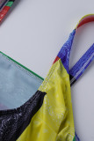 Многоцветный модный сексуальный принт с открытой спиной и U-образным вырезом плюс размер купальников
