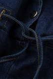 Голубые модные повседневные однотонные лоскутные цепочки с отложным воротником и комбинезонами больших размеров