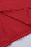 Vestidos de manga larga con cuello vuelto de retazos sólidos casuales de moda rojo