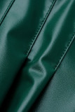 インクグリーンファッションカジュアルソリッドレギュラーハイウエストプリーツスカート