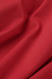 Vestidos de manga larga con cuello vuelto de retazos sólidos casuales de moda rojo
