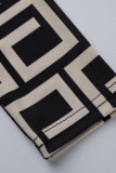 Zwarte Mode Casual Print Bandage O Neck Tops