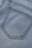 Babyblauwe mode casual patchwork luipaard gescheurde hoge taille skinny denim jeans