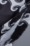 ブラックファッションカジュアルプリントタッセルパッチワークレギュラーハイウエストスカート
