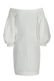 Robes blanches à la mode décontractée imprimées dos nu sur l'épaule