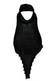 Zwarte sexy casual effen rugloze asymmetrische coltrui tops