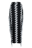 Falda moda casual estampado borla patchwork regular cintura alta negro