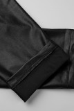 Zwarte modieuze casual effen basic skinny potloodbroek met hoge taille
