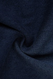 Babyblått Mode Casual Solid, urholkade Patchwork-kedjor Turndown-krage Plus Size Jumpsuits