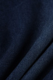 Темно-синие модные повседневные сплошные выдолбленные лоскутные цепочки с отложным воротником плюс размер комбинезонов