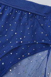 Set di costumi da bagno con paillettes in rete sexy azzurro