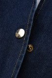 Blu scuro moda casual solido scavato patchwork catene colletto rovesciato taglie forti