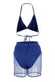 Blue Fashion Sexy Mesh-Pailletten-Badeanzug-Set