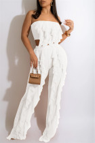 White Fashion Sexy Solid Patchwork Flounce Strapless Sleeveless Two Pieces
