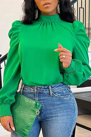 Green Fashion Casual Solid Basic Turtleneck Tops