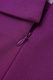 Robes jupe une étape violet décontracté élégant solide Patchwork volant O cou