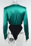 Green Sexy Elegant Solid Patchwork V Neck Regular Bodysuits