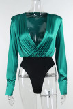 Green Sexy Elegant Solid Patchwork V Neck Regular Bodysuits