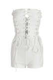 White Sexy Solid Bandage Hollowed Out Patchwork Strapless Regular Rompers