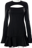 Schwarze sexy Trompeten-Meerjungfrau-Kleider mit festem Volant und O-Ausschnitt