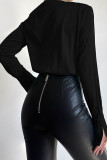 Black Sexy Elegant Solid Patchwork V Neck Regular Bodysuits