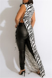 Black Fashion Sexy Print Slit Asymmetrical Turtleneck Sleeveless Dress