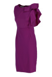 Пурпурные повседневные элегантные однотонные лоскутные платья с оборкой и круглым вырезом на одну ступеньку-юбка Платья