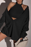 Brown Sexy Solid Patchwork V Neck Long Sleeve Two Pieces