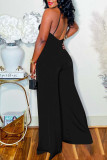 Black Sexy Solid Patchwork Backless Spaghetti Strap Straight Jumpsuits