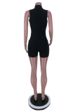Black Sexy Solid Hollowed Out V Neck Skinny Rompers
