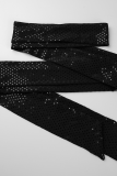Macacão preto casual patchwork de lantejoulas com decote em V plus size