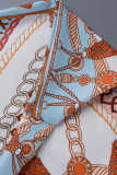 Orange Fashion Print Backless Strap Design Halter Sleeveless Two Pieces